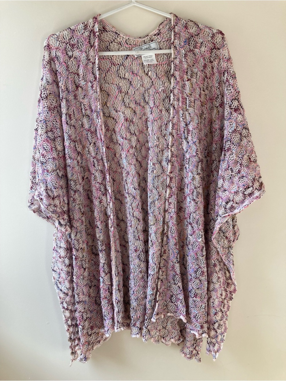 Lightweight Open-Knit Pink Multicolor Kimono Cardigan Grandma Cottagecore Frilly